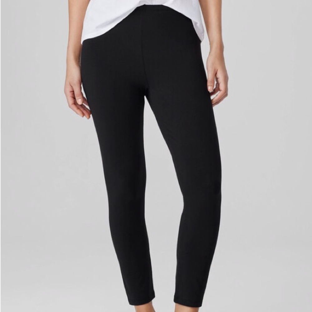 Eileen Fisher XXS Black Lightweight Organic Cotton Stretch Cropped Leggings NWOT
